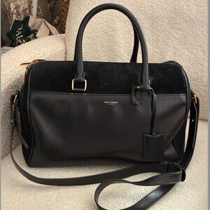 Saint Laurent Duffle 6 – Black Suede w/Leather Front Pocket & Trim